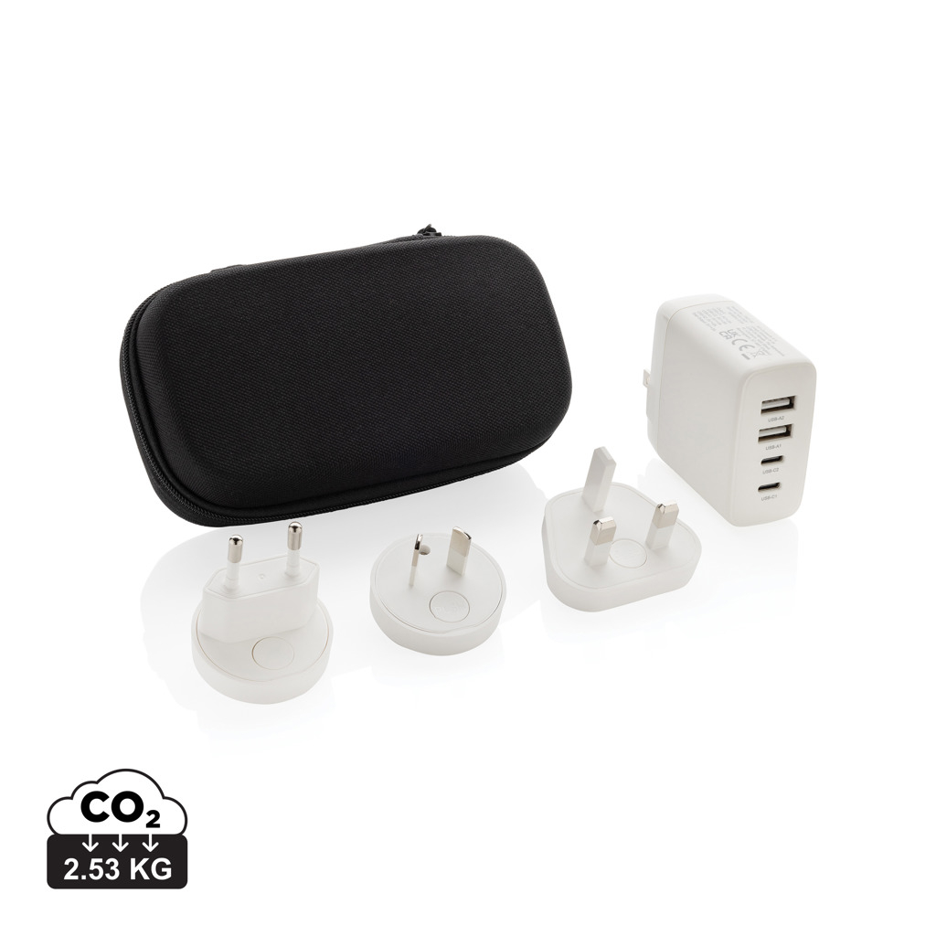 Chargeur de voyage personnalisable recyclé TravelCharge Pro Blanc / Noir